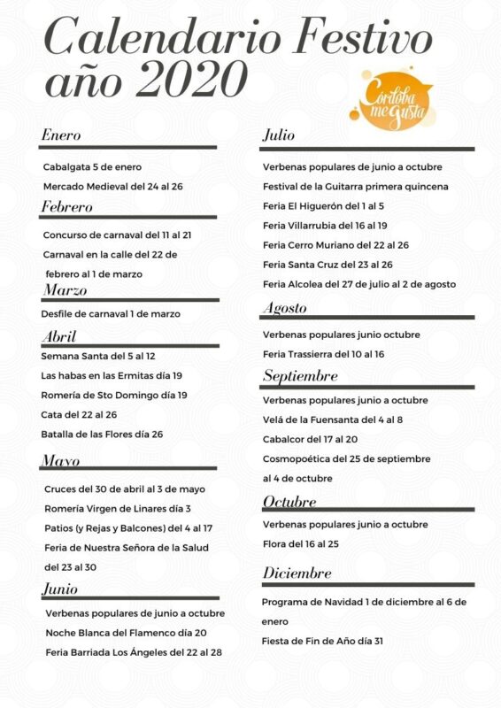 Calendario Festivo año 2020 – Córdoba Me Gusta